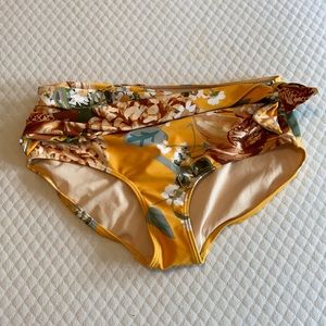 Yellow floral front knot bikini bottom